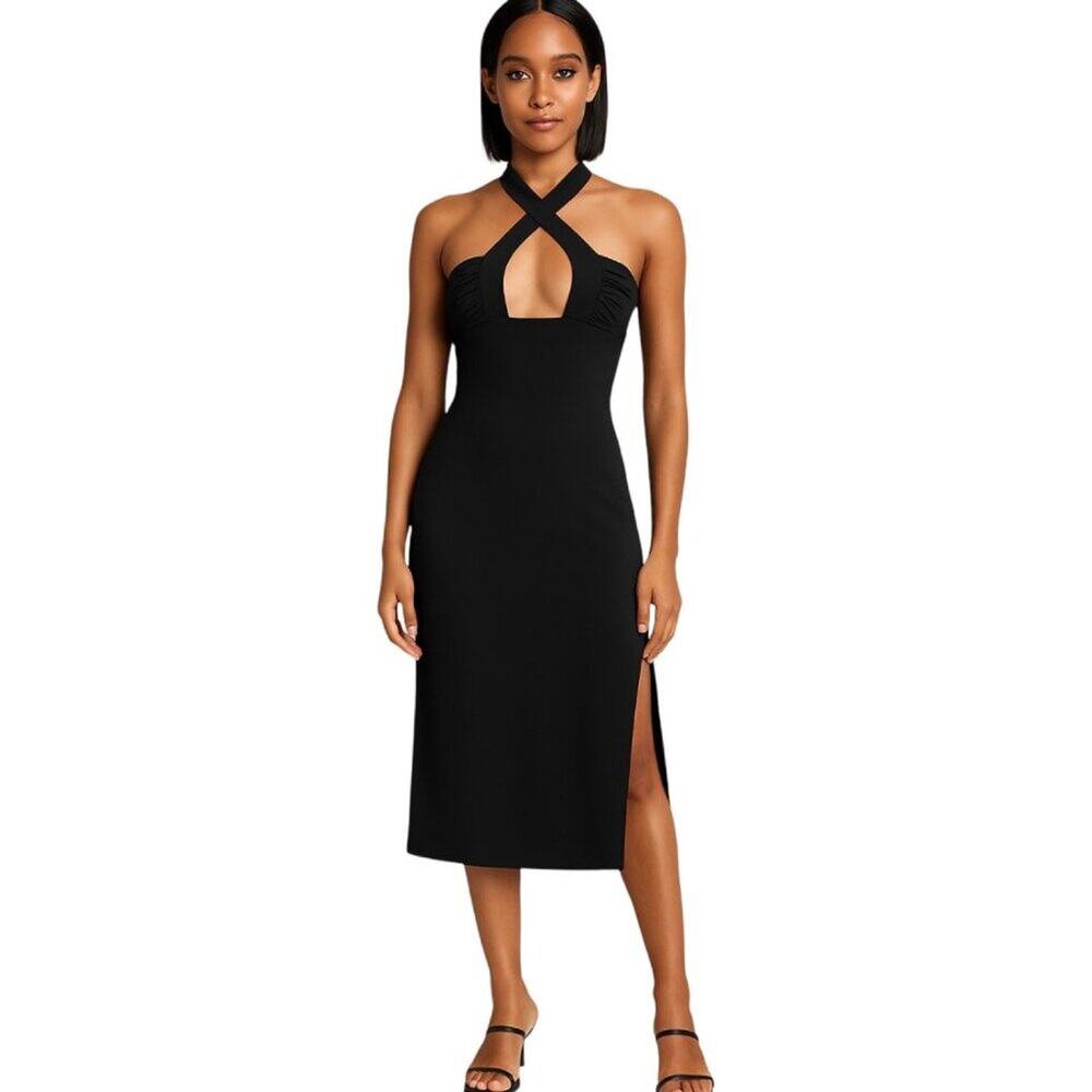 NWT Cocktail Dress, Cross-Front Halter With Side Slit  Midi Dress – XS
